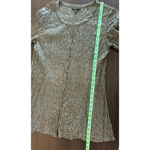 Eileen Fisher 100% Silk Crinkle Textured Button-Down Tunic Top Size L - Picture 7 of 7